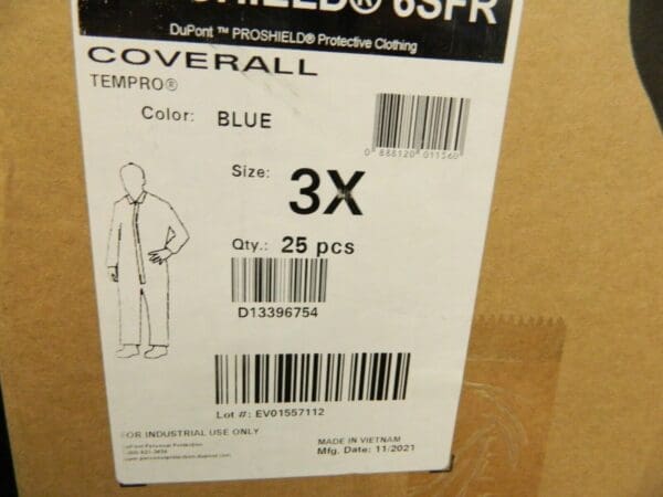 Case of 25 DuPont ProShield 6SFR Coveralls Collared Blue Sz 3X TM120SBU3X002500