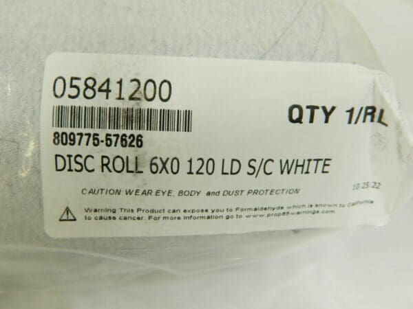 Disc Roll: 6″ Dia, 120 Grit, Silicon Carbide Qty 2 Rolls (200 Pcs) 809775-57626