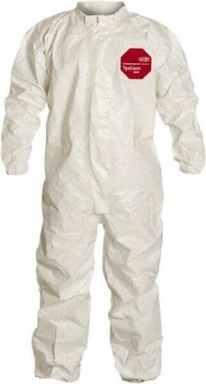 DUPONT Disposable Coverall: Sz L 3.6OZ Storm Flap Closure Qty 6 SL125TWHLG000600