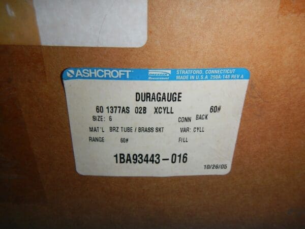 Ashcroft Duragauge 6" Flush Mount Air Pressure Gauge 60-1377as-02b-xcyll