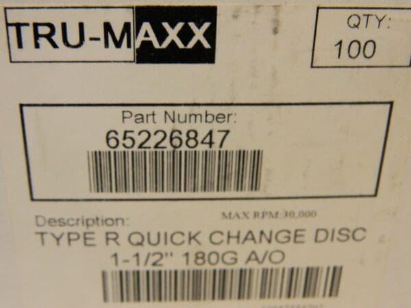 TRU-MAXX Quick-Change Disc qty 100: 1-1/2″ Disc Dia 180 Grit 69957323707