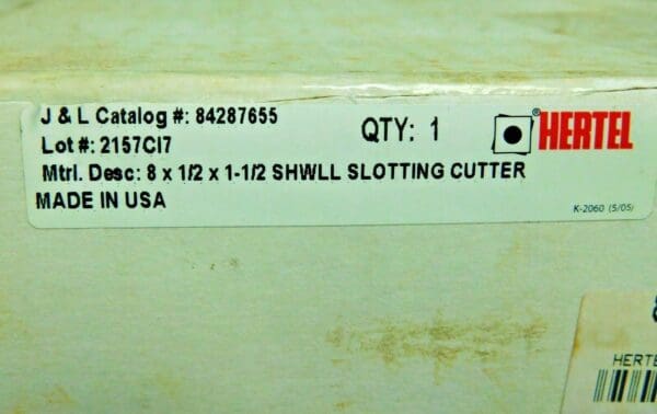 Hertel Indexable Slotting Cutter 8" Diam x 1-1/2 Hole Diam 84287655