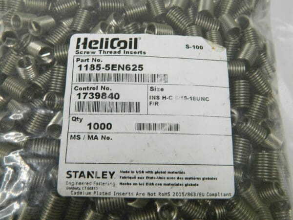 HELI-COIL Free Running Insert: 5/16-18, 0.625″ OAL Qty 1000 A1185-5EN625