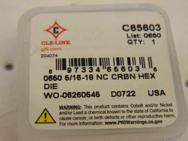 CLE-LINE Hex Rethreading Die: 5/16-18 Thread, Right Hand, Carbon Steel C65603