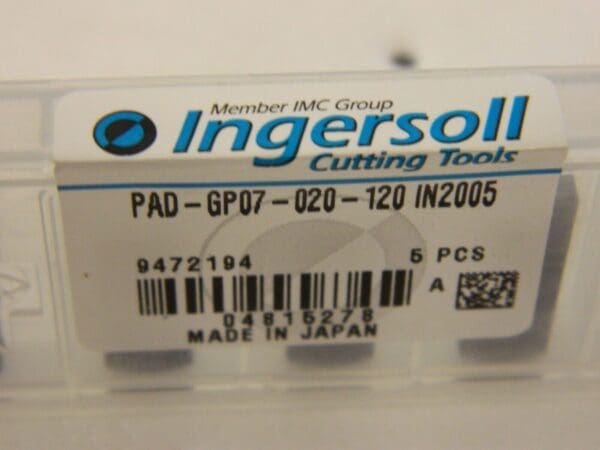 Ingersoll cutting tools PAd-Gp07-020-120 IN2005 Carbide inserts qty5 9472194