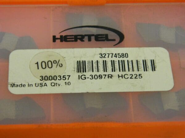 Hertel Grooving Insert IG3097 HC225 Solid Carbide QTY9 3000357