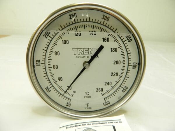 WIKA Bimetal Dial Thermometer: 50 to 500 ° F, 9″ Stem Length 52090A010A4SF