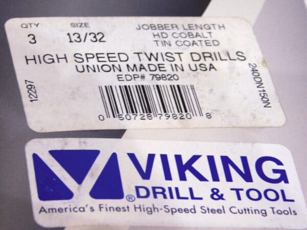 Viking Drill Cobalt TiN Jobber Lgth Drill 13/32” Dia 3-7/8” Fl Lgth Qty-3 79820