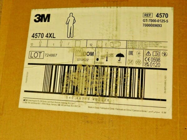 BOX of 12 3M Chemical Protective Hooded Coveralls Size 4XL 4570 7000089693