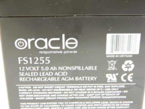 Oracle Replacement Battery 12V 5AH F1 FS1255