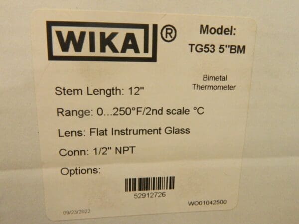 Wika Bimetal Thermometer TG53 5"BM 52912726