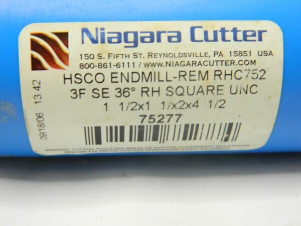 Niagara Cutter End Mill 1-1/2" x 1-1/2" x 4-1/2" Hsco 36° RH N75277