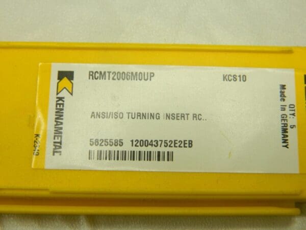 KENNAMETAL Turning Insert: RCMT2006M0UP, Solid Carbide Qty 5 5625585