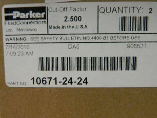 Parker Hydraulic Hose Fitting 1-7/8-12FML-1-1/2" 90º Qty 2 10671-24-24