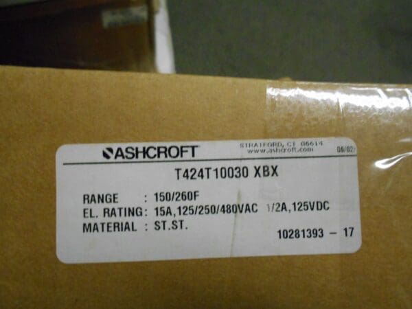 Ashcroft Temperature Switch Watertight Single Set-point 150/260F T424T10030BX260