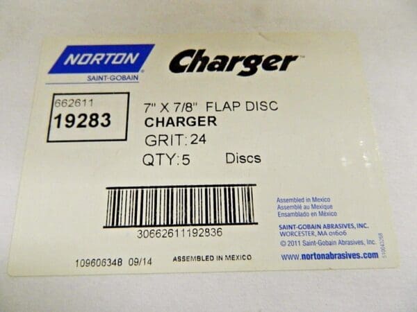 Norton Charger Conical Flap Discs 7"Dia x 7/8" 24 Grit Type 29 Qty 5 66261119283