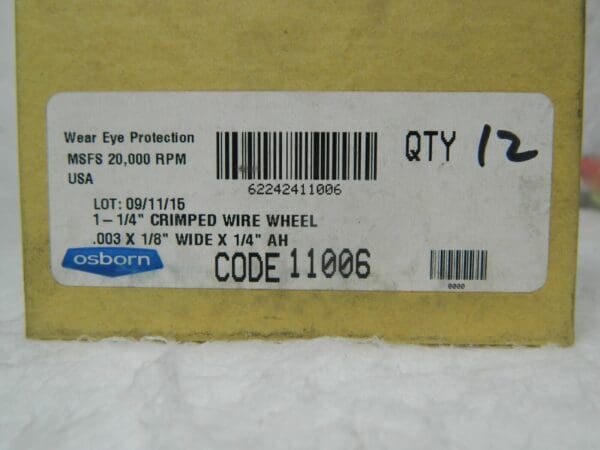 Osborn Crimped Steel Wheel Brush 1-1/4" OD 1/4" Arbor Hole Qty 12 0001100600