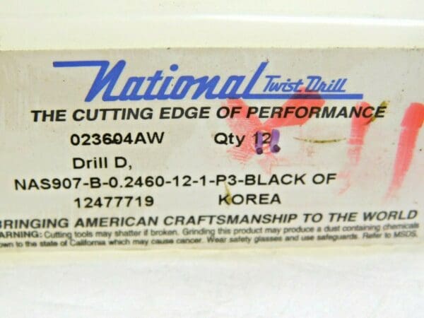 National Twist Drill Aircraft Drills HSS 0.246"D x 12"OAL 135º Qty 11 023604AW