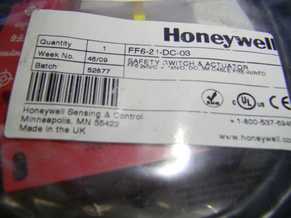 Honeywell NO/2NC 30 VDC 1 Amp Noncontact Safety Limit Switch Qty 1 FF6-21-DC-03