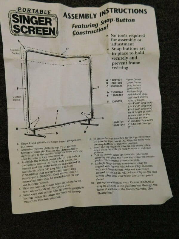 Singer Safety Cotton Duck Portable Welding Screen 8'x6' 13011086 INCOMPLETE