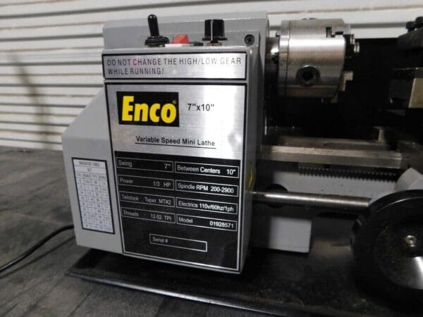 ENCO Miniature Lathe:PARTS/REPAIR 7″x10″ 110 V 1 Phase 3/4″ Spindle Bore C2-200