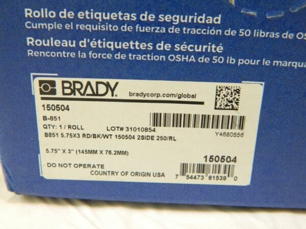 BRADY Do Not Operate Tag: Polyester, ″DANGER″ 5-3/4" High Qty 250 150504