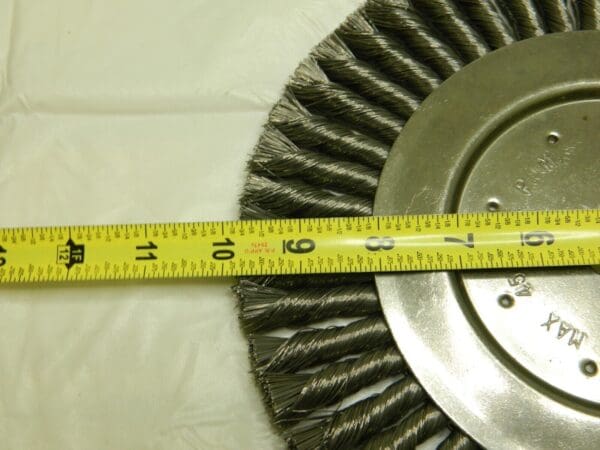 Wheel Brush: 10″ Wheel Dia, Knotted 1″ Hole, Steel, 4,500 RPM 00652081