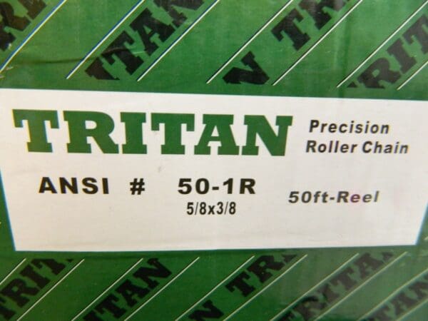 TRITAN Roller Chain: 5/8″ Pitch, 50 Trade, 50' Long, 1 Strand 50-1R 50FT