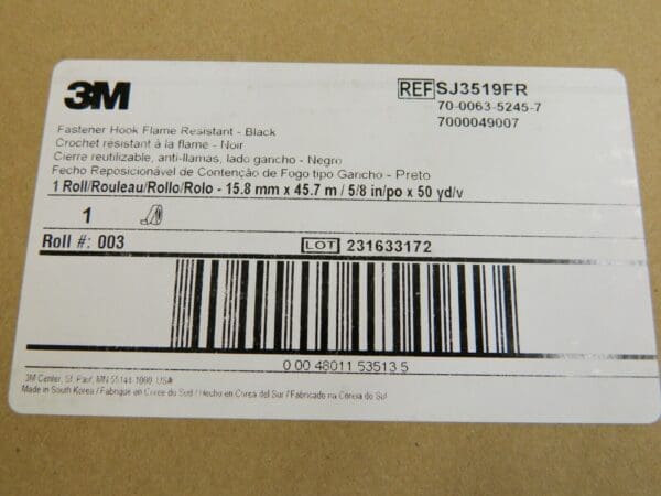 3M Hook & Loop Roll;Black; Length (yd): 50.00 Qty 4 Rolls 7000049007