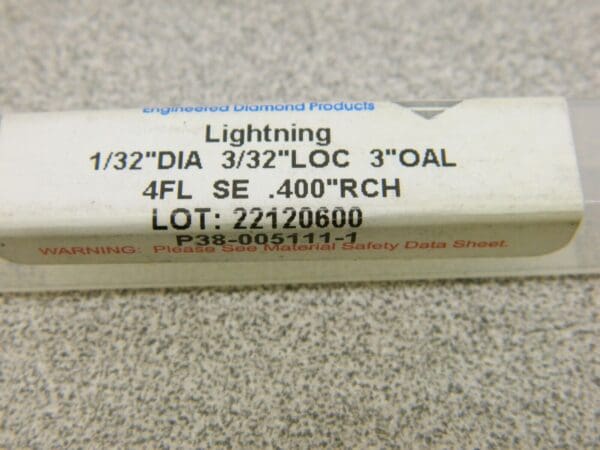 Crystallume Square End Lightning 1/32"DIA,3/32"LOC,3" OAL, 4 FL P380051111