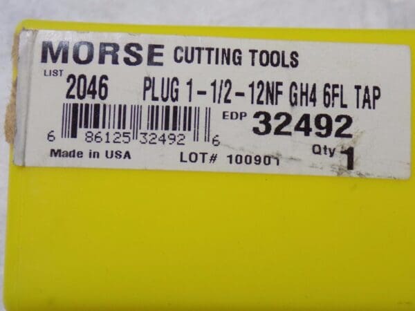 Morse Cutting Tools HS Plug Chamfer Hand Tap 1-1/2"-12NF RH 6Fl 6-3/8" OAL 32492