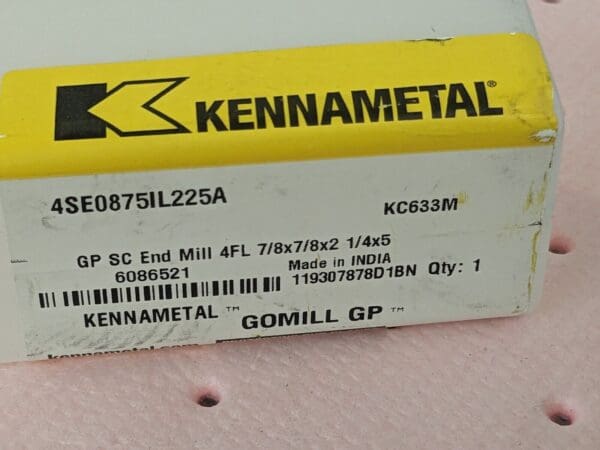 KENNAMETAL Square End Mill: 7/8″ Dia, 2-1/4″ LOC, 4 Fl 6086521