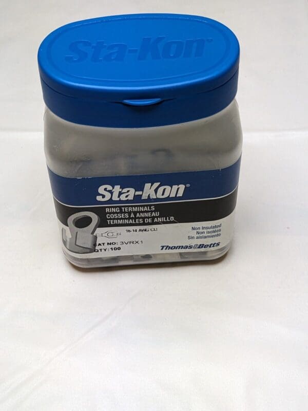 STA-KON Ring Terminal: Bare, #8 Stud Size, 16-14 AWG Qty 100 3VRX1 NW14-8