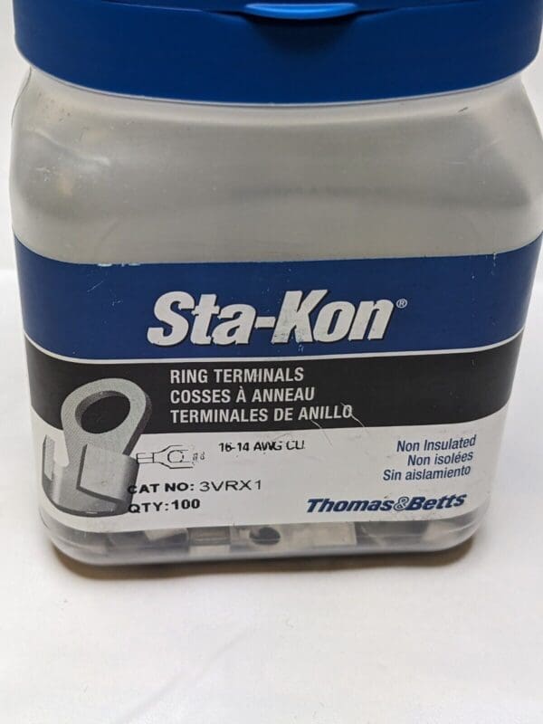 STA-KON Ring Terminal: Bare, #8 Stud Size, 16-14 AWG Qty 100 3VRX1 NW14-8