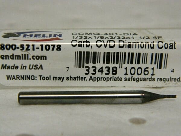 Melin End Mill Solid Carbide 1/32 4 FL 3/32 Length of Cut 1-1/ 2" OAL 10061