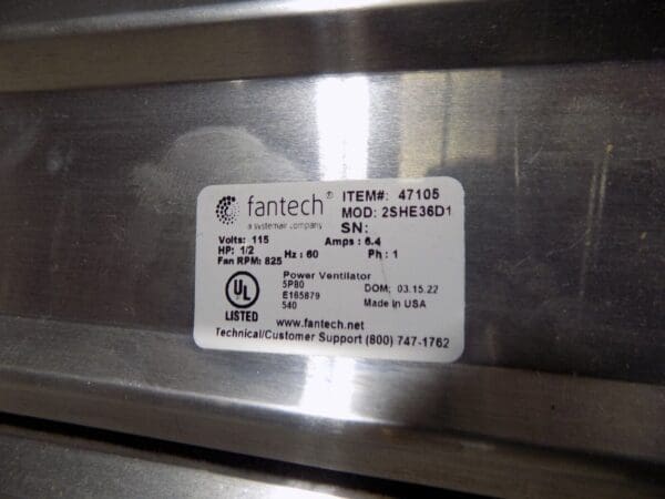 Fantech Shutter Mount Exhaust Fan 36" Blade 8225 CFM 1/2 HP 115v 2SHE36D1