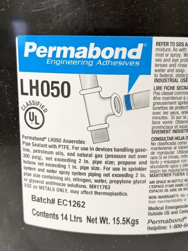 14 LITER PAIL Permabond LH050 Anaerobic Pipe Sealant w/PTFE LH050_14Ltrs