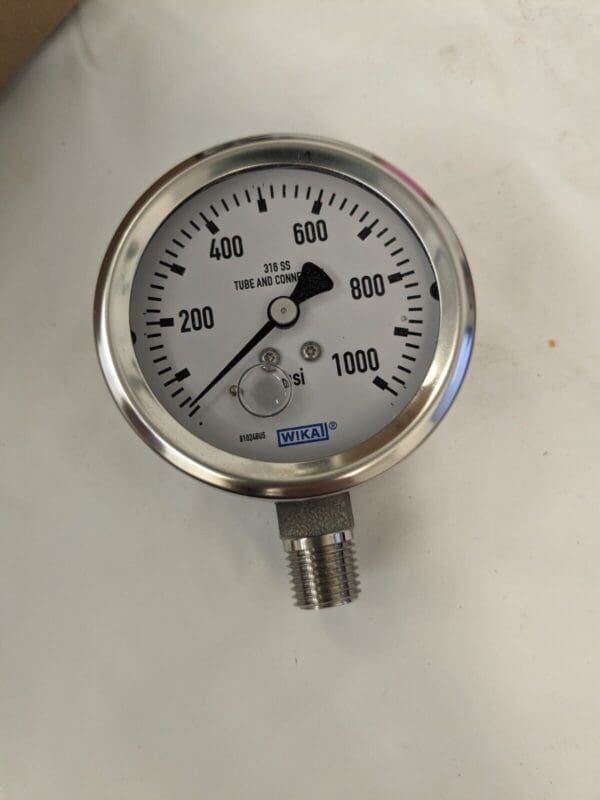 WIKA Pressure Gauge: 2-1/2″ Dial, 0 to 1,000 psi, 1/4″ Thread, NPT, Lower Mount