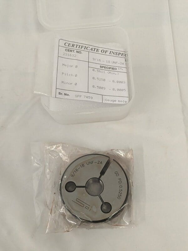 SPI Threaded Ring Gage: 9/16-18 Thread, Class 2A, Go 46553970