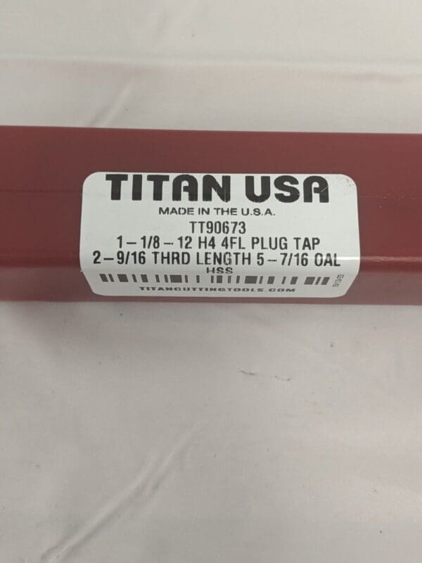 Titan Straight Flute Tap: 1-1/8-12 UNF, 4 Flutes, Plug, 2B/3B TT90673