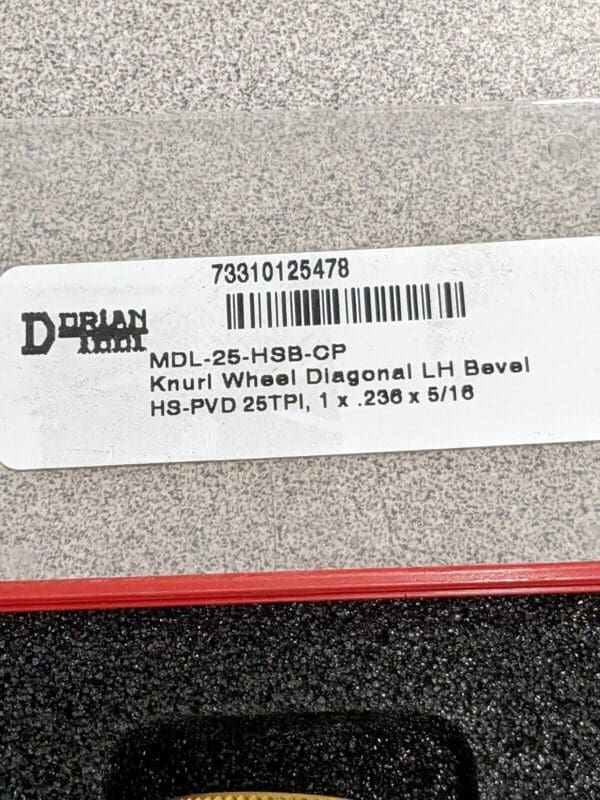 Dorian Knurl Wheel Diagonal LH Bevel 25TPI 1 X .236 X 5/16" MDL-25-HSB-CP