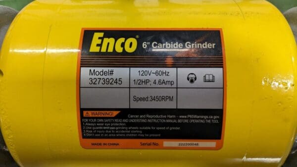 ENCO Bench Carbide Grinder 6″ Wheel Dia 1-1/4″ Arbor 120v TG-6L