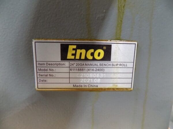 Enco Manual Bench Slip Roll 24" Max. Width 20 Ga. Capacity 414-2400