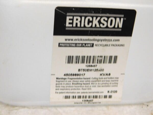 Erickson BT50 Shank End Mill Holder 1-1/5” Hole Dia 2.5” Nose Diameter 1258457