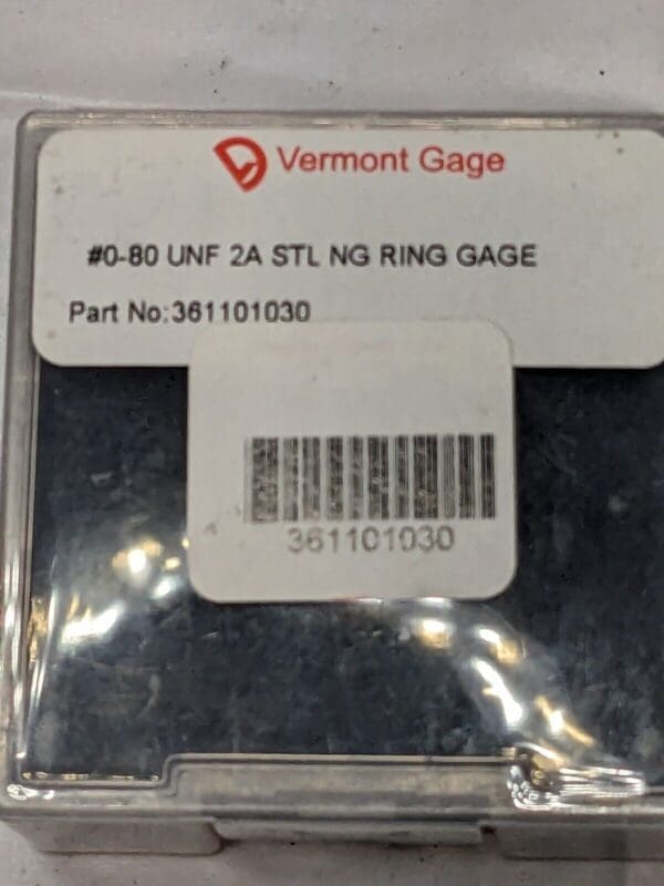 Vermont Gage Threaded Ring Gage: #0-80 Thread, UNF, Class 2A, No Go 361101030