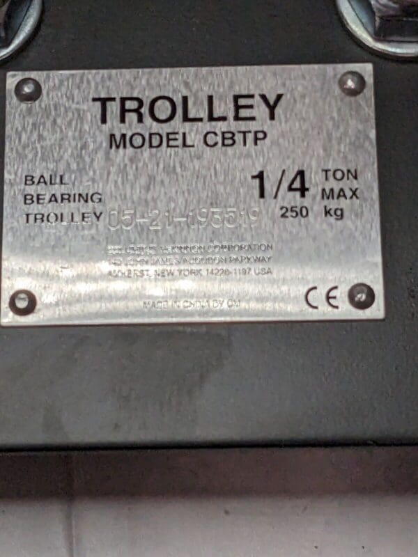 COFFING 1/4 Ton Capacity Plain Trolley CBTP0025