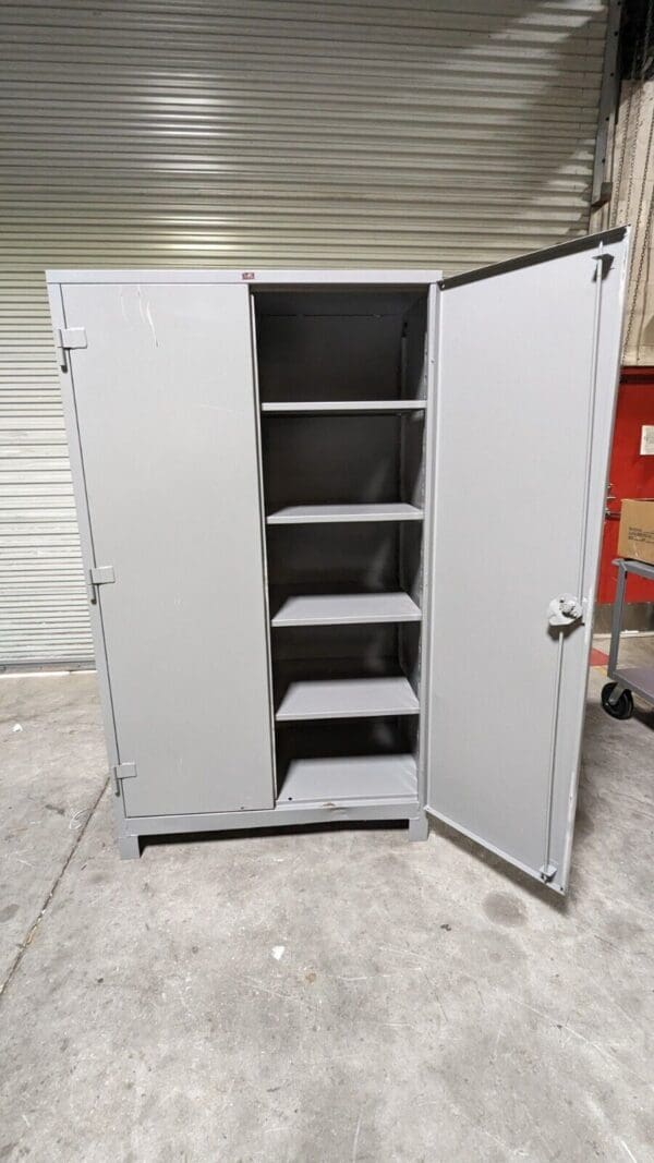 LYON Locking Steel Storage Cabinet 4 Shelf Padlock Hasp 48x24x82 DD1120 Damage