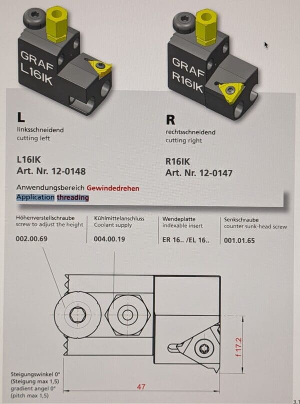 PH HORN GRAF Threading Tool Right Cut R76IK 12-0147