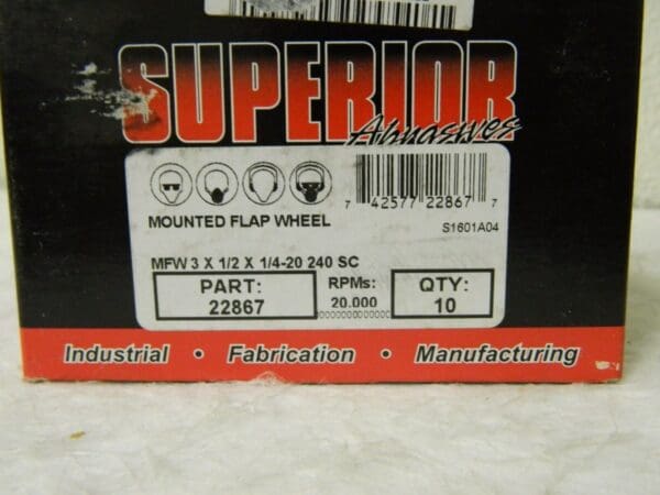 Superior Abrasives Mounted Flap Wheel 2000 RPM 240 Grit 3x1/2x1/4 Qty 10 22867