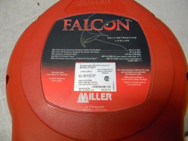 Miller Self Retracting Lifeline 400 lbs cap 20' Galvanized Wire Rope MP20GZ720FT